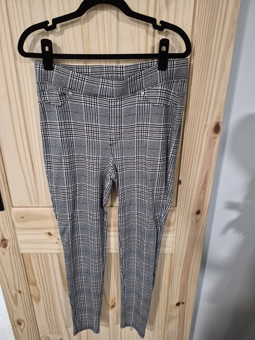 Seven Plaid Stretch Pull-On Women's Pants - Black/White/Brown Striped